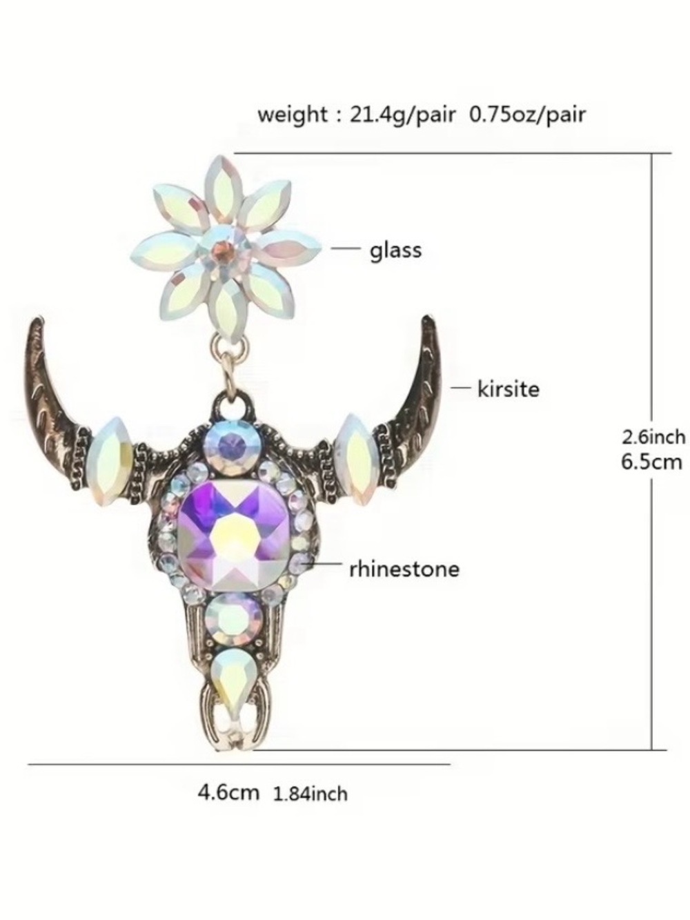 NEW! Trendy Black Crystal Bull Skull Drop Earrings. A2-57 - Picture 5 of 5